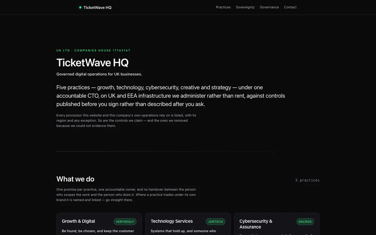 The TicketWave HQ homepage
